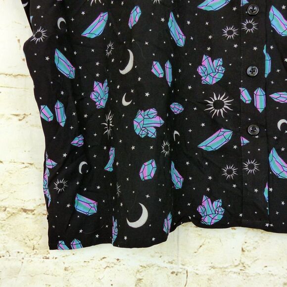 Hot Topic Shirt Womens M Black Pastel Crystals Celestial Crop Button Up Goth - Picture 7 of 13